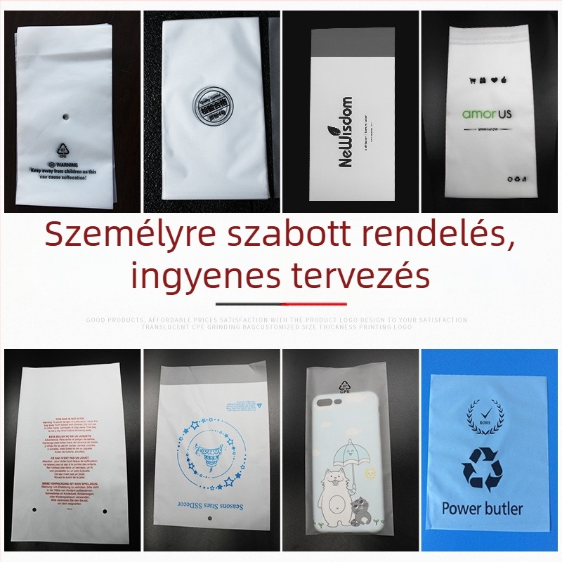 CPE matt öntapadós tasakok elektronikus kiegészítők védelmére, lapos szájú, vastagított kivitel