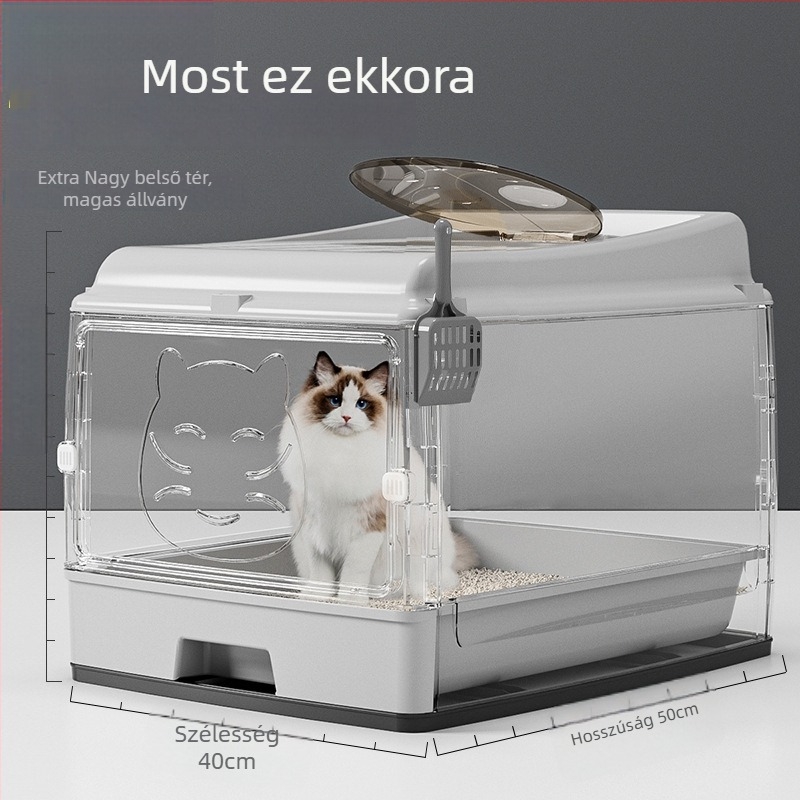 Fiók típusú macskaalom-doboz, teljesen zárt, szagellenálló, karcolás- és kopásálló, polipropilén