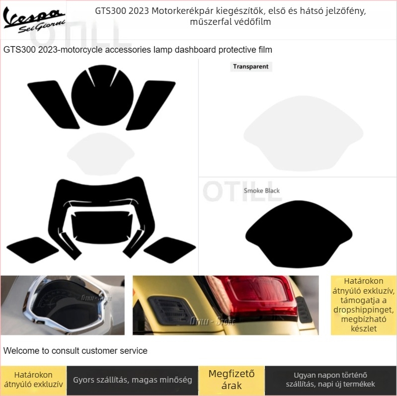 Otilli védőfilm fényszórókhoz, elő- és hátsó indexekhez, műszerfalhoz és hátsó lámpához Vespa GTS 300 2023-
