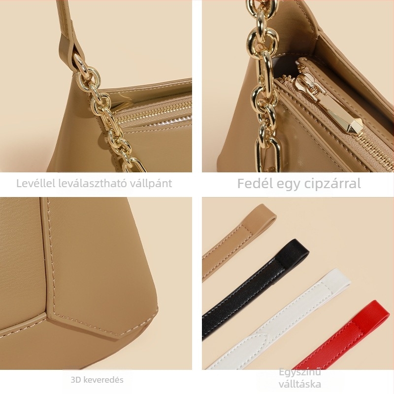 Bőr crossbody táska, kagyló alakú forma, cipzárral záródó, belső cipzáras zseb és igazolvány zseb, dupla vállpánt