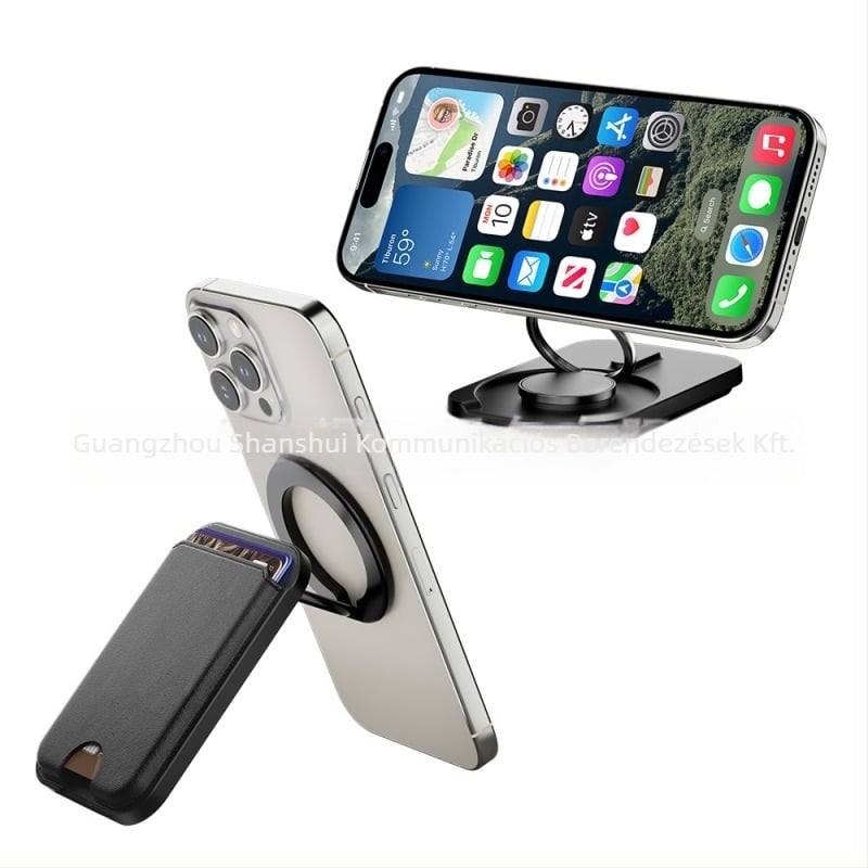 MagSafe-kompatibilis telefonkártyatartó és többszögű fém állvánnyal - PU bőr, uniszex, egyszínű dizájn
