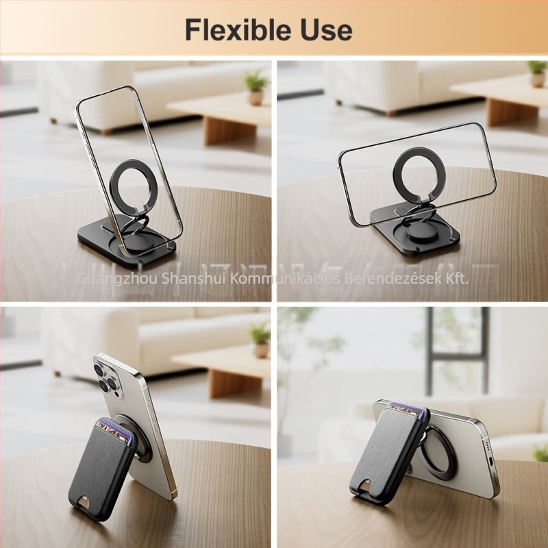 MagSafe-kompatibilis telefonkártyatartó és többszögű fém állvánnyal - PU bőr, uniszex, egyszínű dizájn