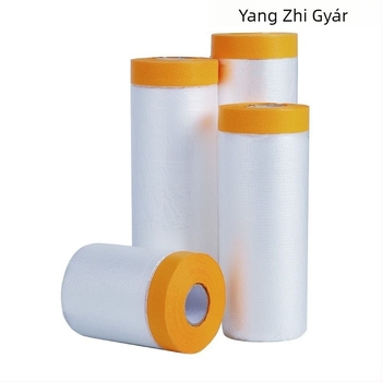 Sárga maszkoló fólia dekorációhoz és autófestéshez, maszkoló papír, porvédő védelem a szobában — anyag PE, sorozat 1