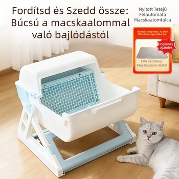 Félig zárt, összecsukható macskaalomtálca, nagyméretű, minden évszakban használható, PP anyag