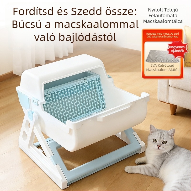 Félig zárt, összecsukható macskaalomtálca, nagyméretű, minden évszakban használható, PP anyag