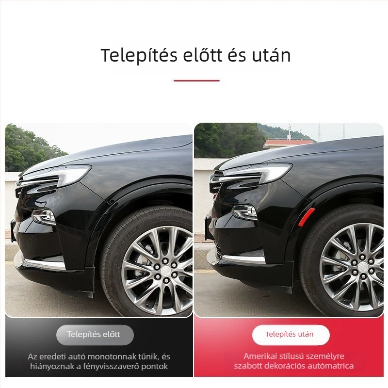 Fényvisszaverő kerékív matricák – univerzális autókhoz (SUV, szedán, terepjáró, MPV), figyelmeztető felület a frontális területen