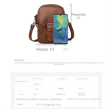 Női telefonos crossbody táska, hétköznapi stílus, szintetikus bőr, záródás fedővel, belső bélés műbőr, 2025 tavasza