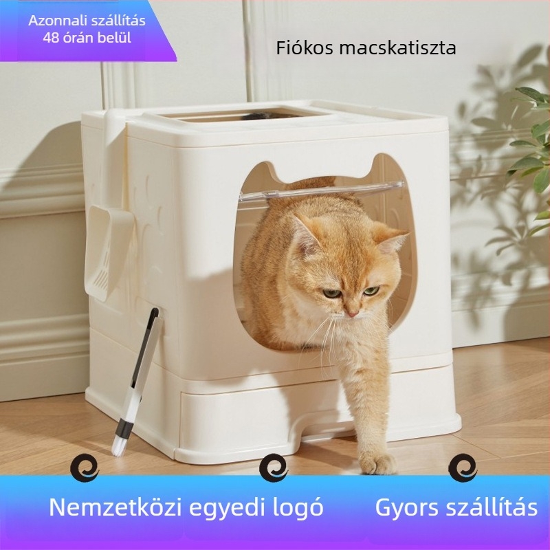Teljesen zárt, kompakt macska toalett fiók stílusú, összecsukható, könnyen tisztítható, szag- és szivárgásmentes
