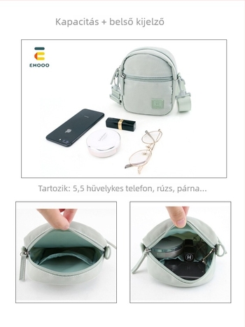 EHOOO Női crossbody táska, Oxford anyag, cipzáras zárás, kerek alak, állítható vállpánt