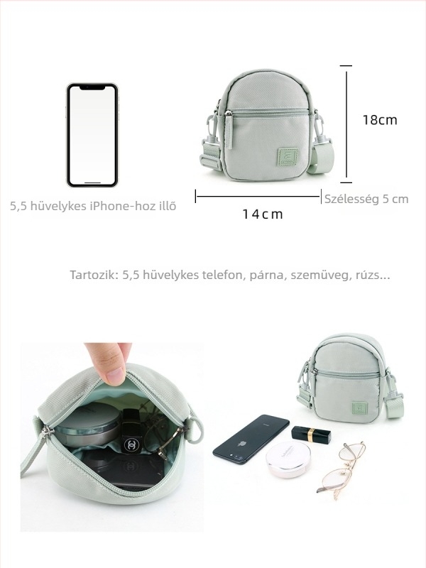 EHOOO Női crossbody táska, Oxford anyag, cipzáras zárás, kerek alak, állítható vállpánt