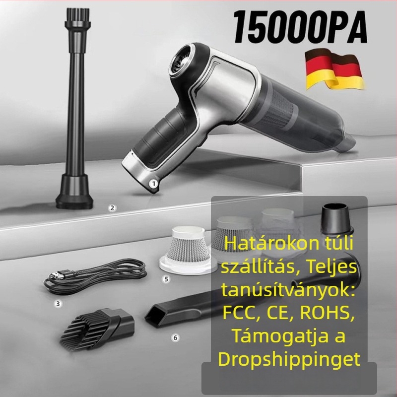 Vezeték nélküli autó porszívó – kézi, 6000 Pa, 120 W, újratölthető
