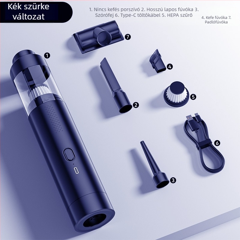 Kézi, vezeték nélküli autóporszívó – brushless motor, akkumulátoros, 7.4V, 90W, 11000Pa szívás