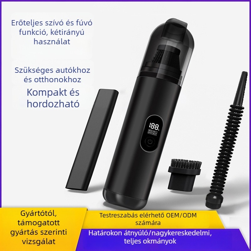 Kézi porszívó autóhoz és otthonhoz – vezeték nélküli töltés, 7.4V, 45W, 10000Pa szívás, mosható por tartály