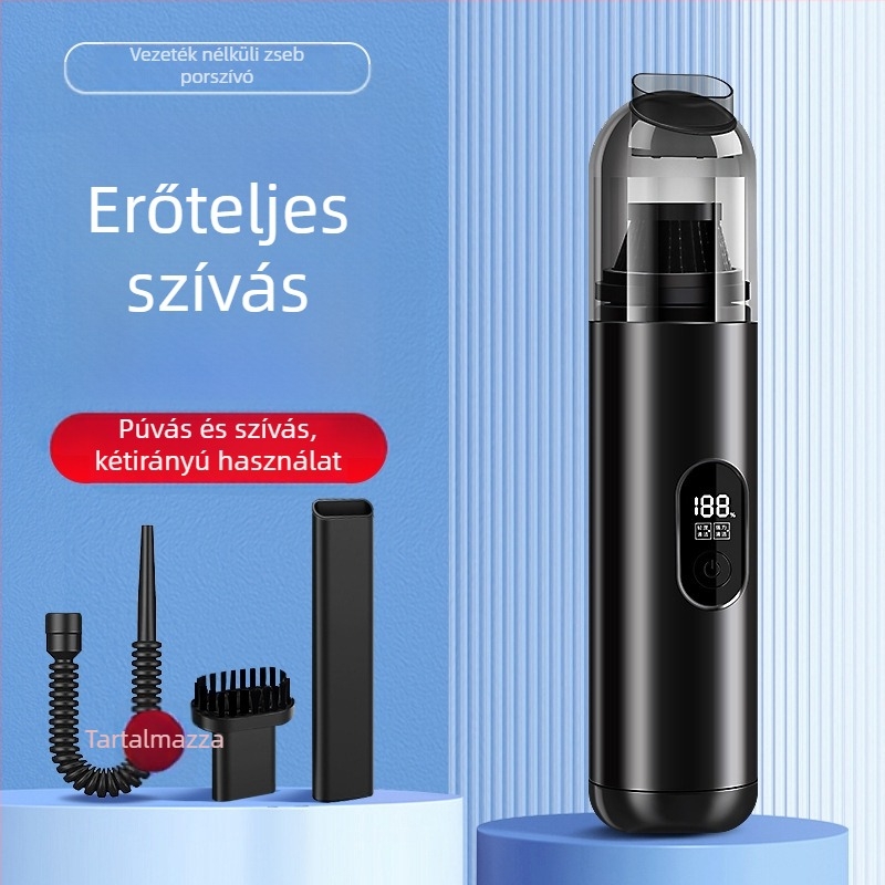 Kézi porszívó autóhoz és otthonhoz – vezeték nélküli töltés, 7.4V, 45W, 10000Pa szívás, mosható por tartály