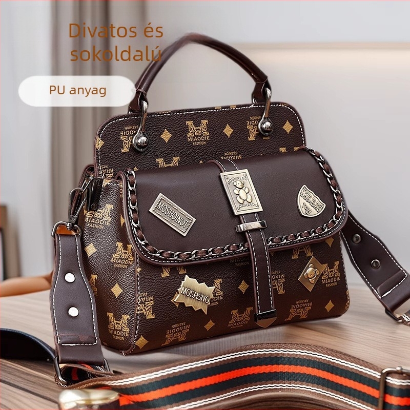 Női crossbody táska – utcai divat, retro dizájn, PU anyag, Messenger-stílusú táska, cipzáras nyitás, belső cipzáras zseb és telefonzseb