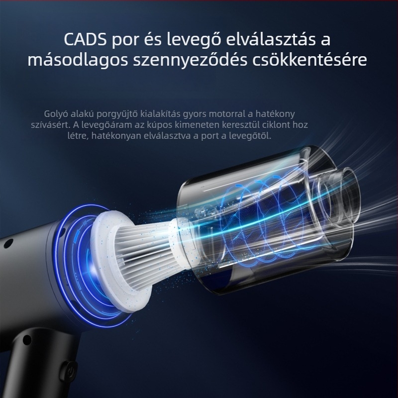 Kézi autós porszívó, 12V, 120W, 6000Pa, Töltésre alkalmas, 100 cm kábel