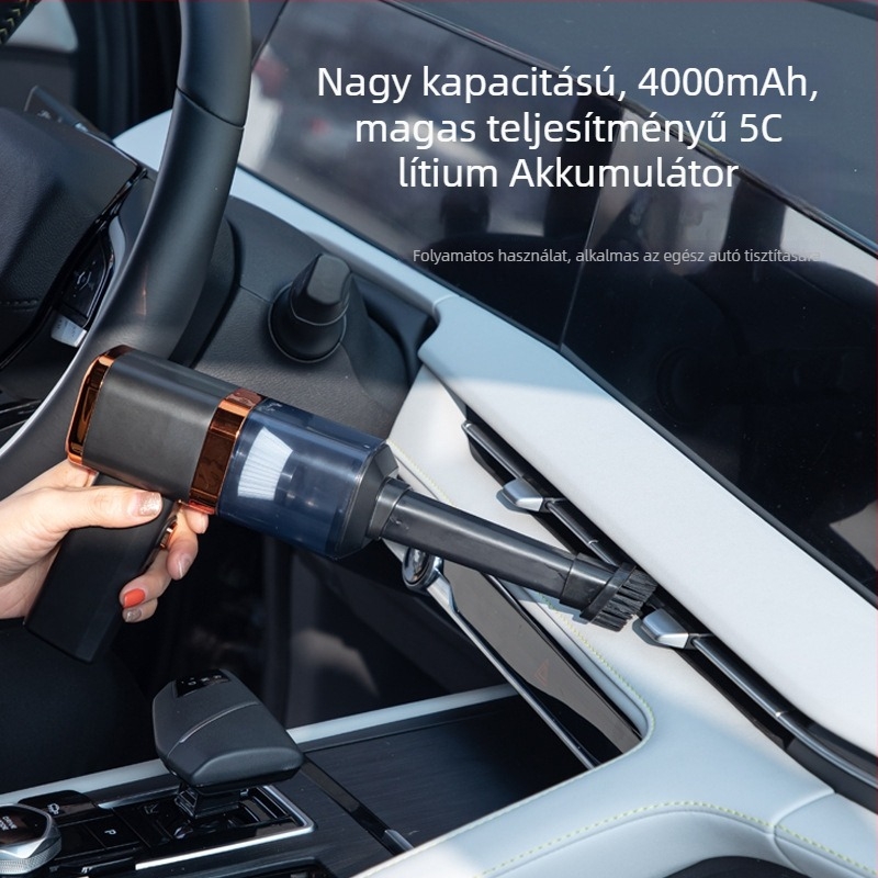 Hordozható vezeték nélküli autó porszívó, 9000Pa szívóerő, 5V, 120W, újratölthető