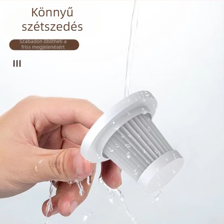 Kord nélküli kézi porszívó házhoz és autóba — kompakt, erőteljes; beépített akkumulátor 1600–2000 mAh; szívóerő >5000 Pa; nedves és száraz tisztítás; 2–az–1-ben padlófej; működési idő 3–6 óra; zaj < 36 dB.