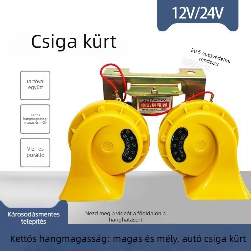 Autó síp 12V/24V, vízálló, magas hangú, autók, teherautók és motorkerékpárok számára