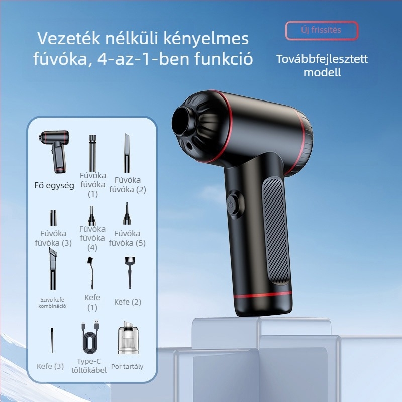 Ariel vezeték nélküli autós porszívó integrált porfúvóval és szívóval, hordozható kézi kivitel, vezeték nélküli, 5V, 110W, 6000 Pa