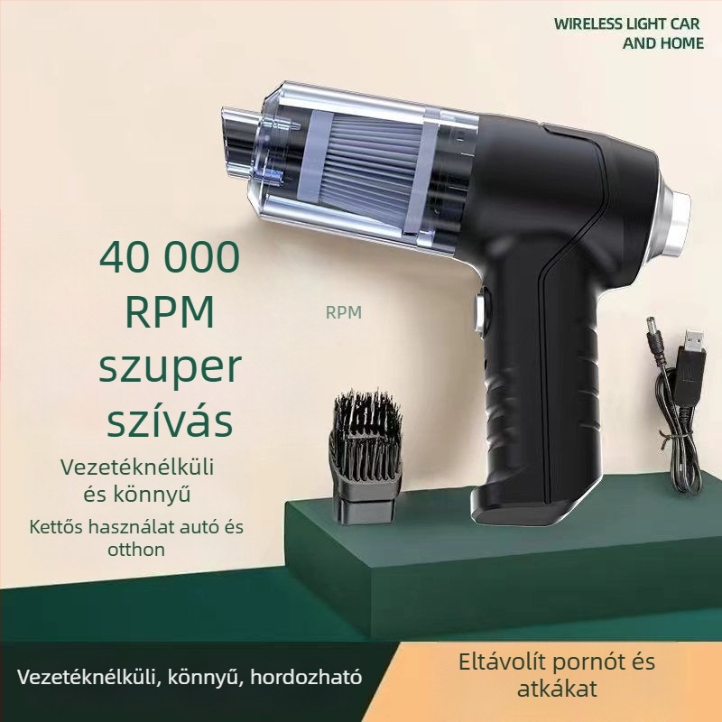 Kézi autó- és otthoni akkumulátoros porszívó, 300 W, 20000 Pa szívóerő, 3 m kábel