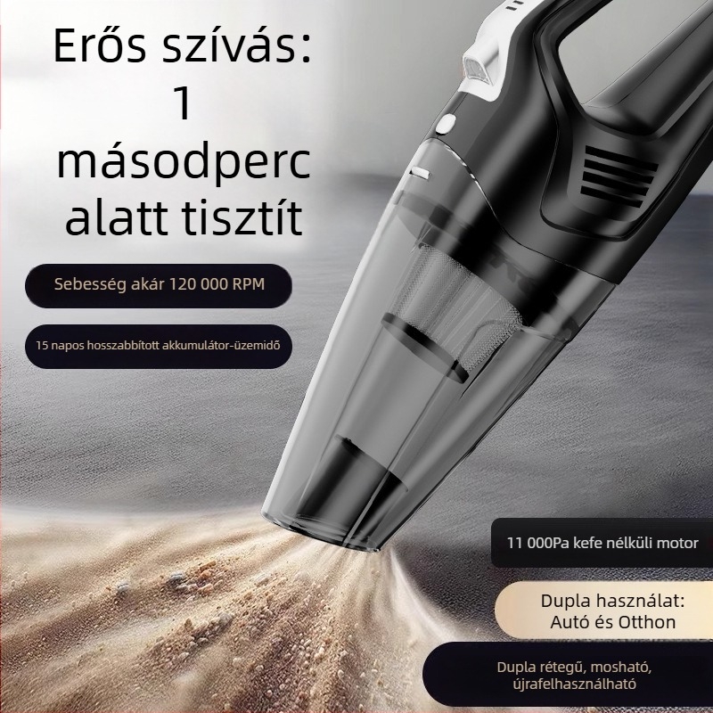 Vezeték nélküli autóporszívó, mini kézi, otthoni használatra, brushless motorral, nagy teljesítmény