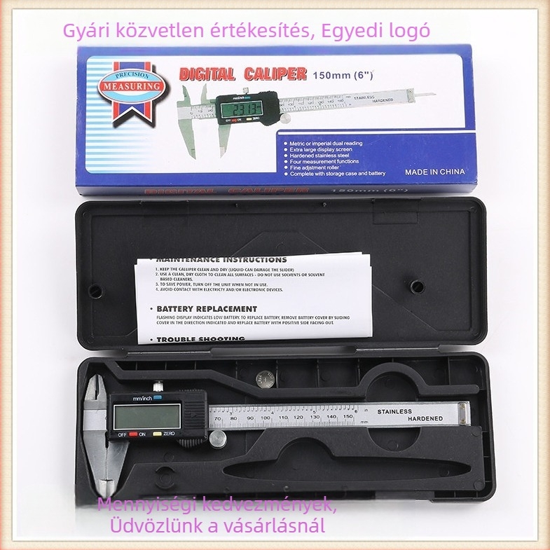Huibin digitális tolómérő, rozsdamentes acélból és cinkötvözetből, elektronikus kijelző