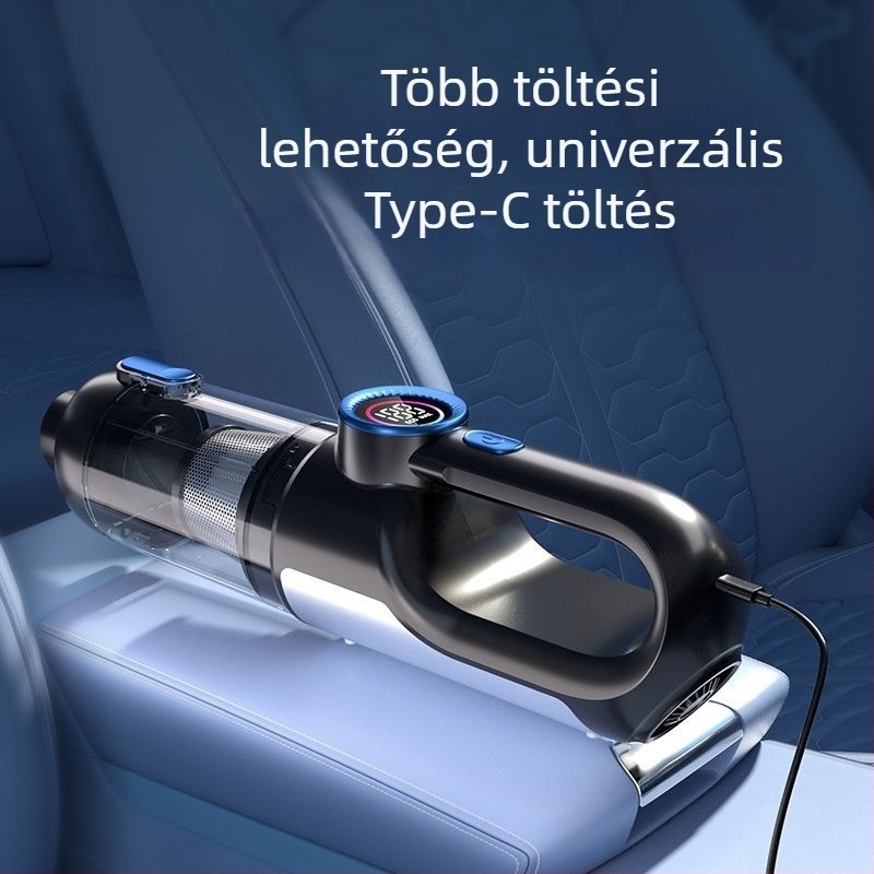 Hordozható vezeték nélküli autó-porszívó, 36V, 120W, 5500 Pa szívóerő, világítás, újratölthető