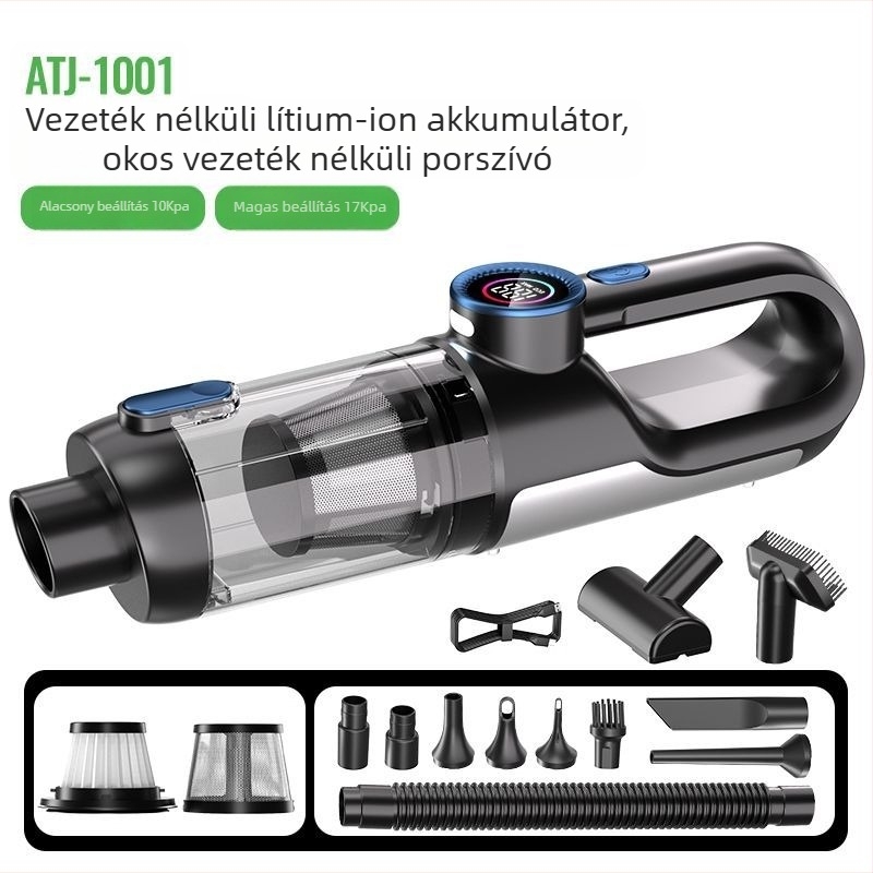 Hordozható vezeték nélküli autó-porszívó, 36V, 120W, 5500 Pa szívóerő, világítás, újratölthető