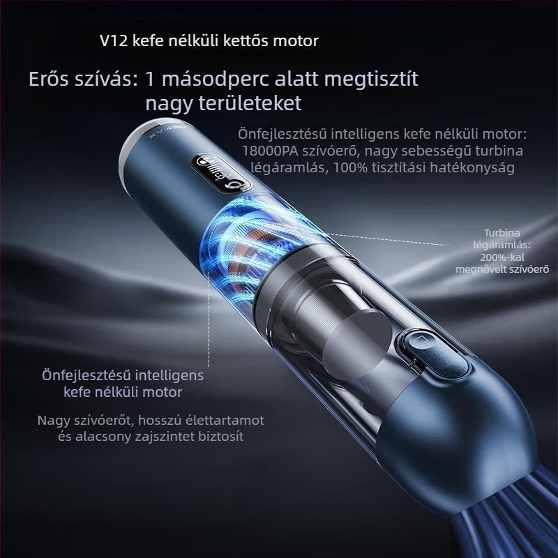 REMAX autó- és otthoni porszívó, minden egyben – erős szívóerő, brushless motor, újratölthető, többszörös funkciók (fújás, szívás, töltés)