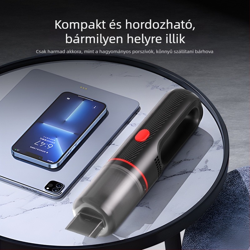 CARSUN autó mini porszívó — vezeték nélküli töltés, hordozható és kézi, 5500Pa szívóerő, 65W, 6V, újratölthető, belső és asztali felületek tisztítása