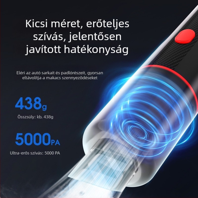 CARSUN autó mini porszívó — vezeték nélküli töltés, hordozható és kézi, 5500Pa szívóerő, 65W, 6V, újratölthető, belső és asztali felületek tisztítása