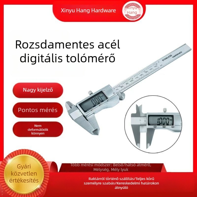 Ipari osztályú rozsdamentes acél digitális tolómérő, magas precizitás