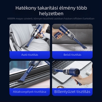 Autóhoz készült vezeték nélküli kézi porszívó – nedves és száraz, beépített 2000–2500mAh akkumulátor, 40–60W, 3100–4000Pa, zaj <36dB