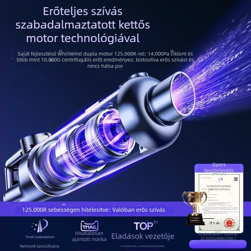 Vezeték nélküli kézi porszívó autóhoz – 16500 Pa szívóerő, 26 perc működési idő, 120 W, HEPA szűrő