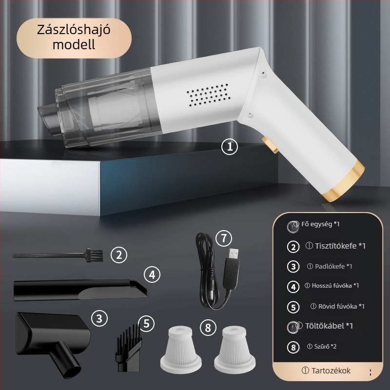 Autóba szerelhető forgó porszívó vezeték nélküli töltéssel, kézi, összecsukható, erős szívóerő