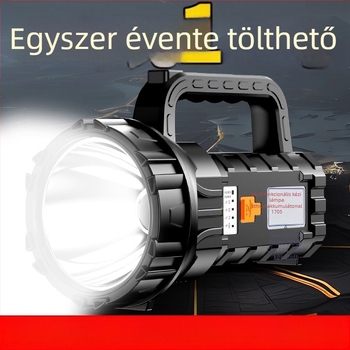 Újratölthető LED zseblámpa kültéri használatra, hordozható, hosszú hatótávolság