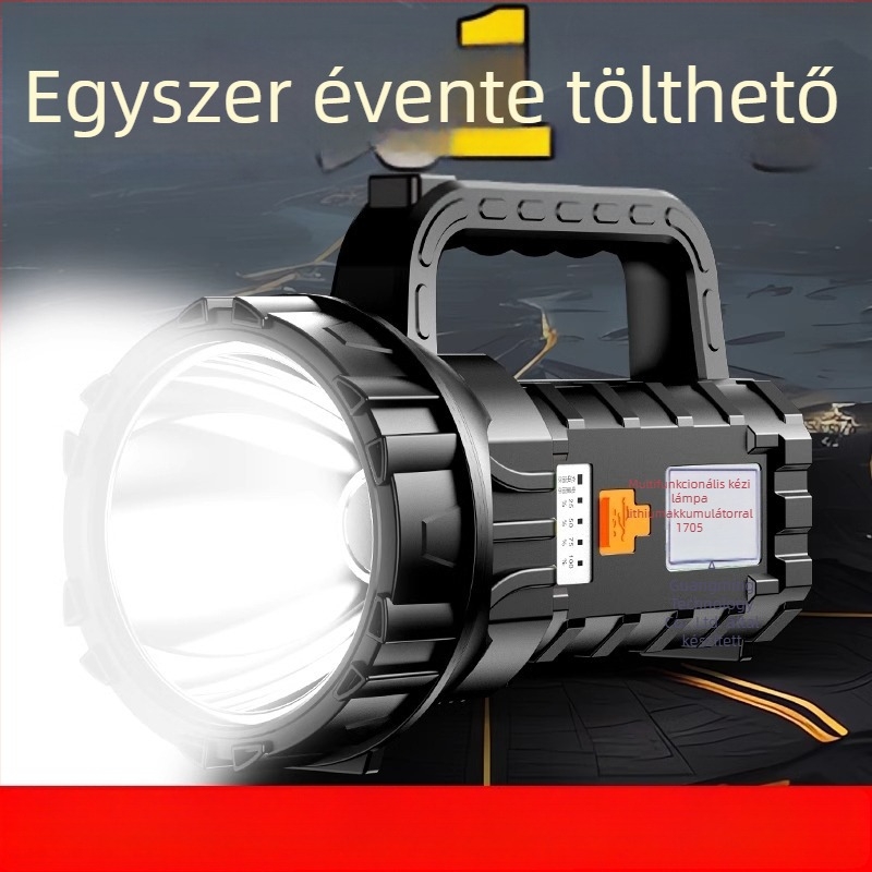Újratölthető LED zseblámpa kültéri használatra, hordozható, hosszú hatótávolság