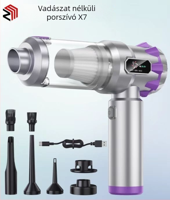 Vezeték nélküli autó- és otthoni porszívó — 7,4 V, 75 W, 16000 Pa szívóerő, 680 L/min légáramlat, 20 perc akkumulátor-üzemidő