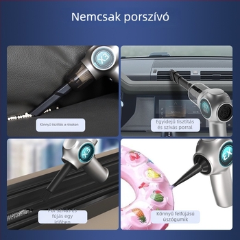 Vezeték nélküli hordozható autó porszívó — 7.4V, 100W, 5300Pa szívóerő, újratölthető