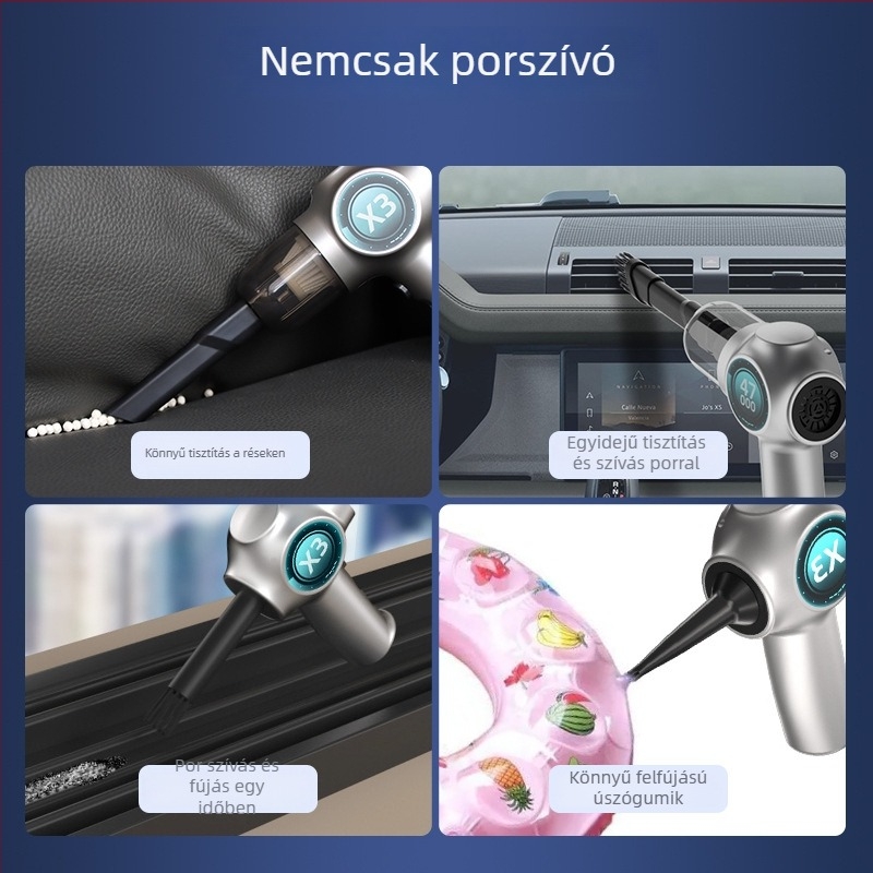 Vezeték nélküli hordozható autó porszívó — 7.4V, 100W, 5300Pa szívóerő, újratölthető