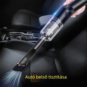 Erős vezeték nélküli kézi autóporzsívó nedves- és száraz használatra; 9000 Pa szívóerő, 9 V, 120 W, 36000 rpm, újratölthető