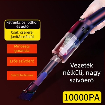 Erős vezeték nélküli kézi autóporzsívó nedves- és száraz használatra; 9000 Pa szívóerő, 9 V, 120 W, 36000 rpm, újratölthető