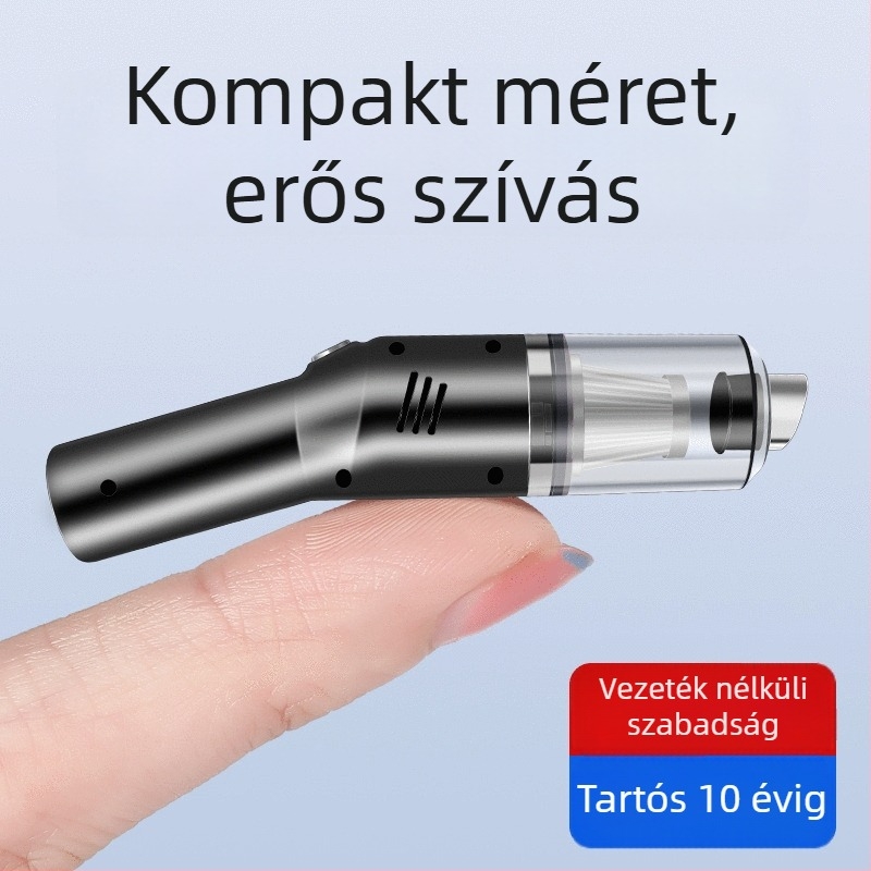 Erős vezeték nélküli kézi autóporzsívó nedves- és száraz használatra; 9000 Pa szívóerő, 9 V, 120 W, 36000 rpm, újratölthető