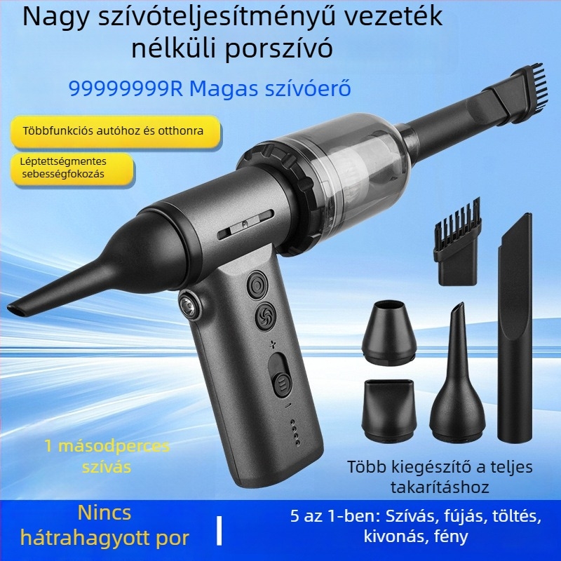 Magas teljesítményű vezeték nélküli autós porszívó integrált szívó- és fújó funkcióval, kézi poreltávolító készülék digitális kijelzővel háztartási használatra