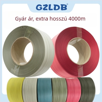 Gépi csomagoló szalag, 70 kg húzóerő, specifikációk 9mm×0.7mm és 12mm×0.8mm, súly 10,5 kg