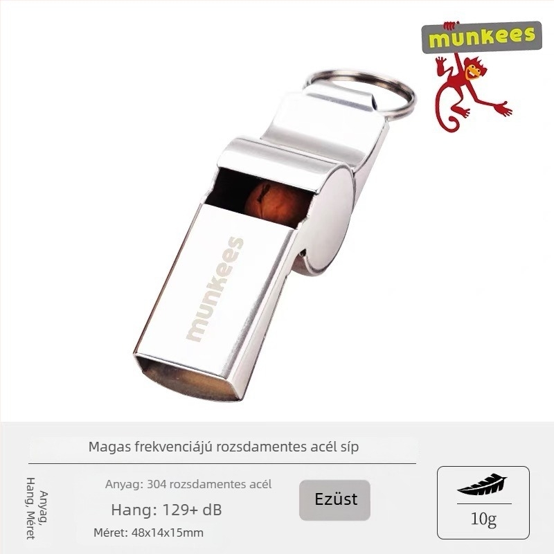Munkees Tigrisfej Síp — Magas tónusú parancs síp, rozsdamentes acél, 129 dB, gyerekeknek, edzőknek, bíróknak, szabadtéri kempingezéshez