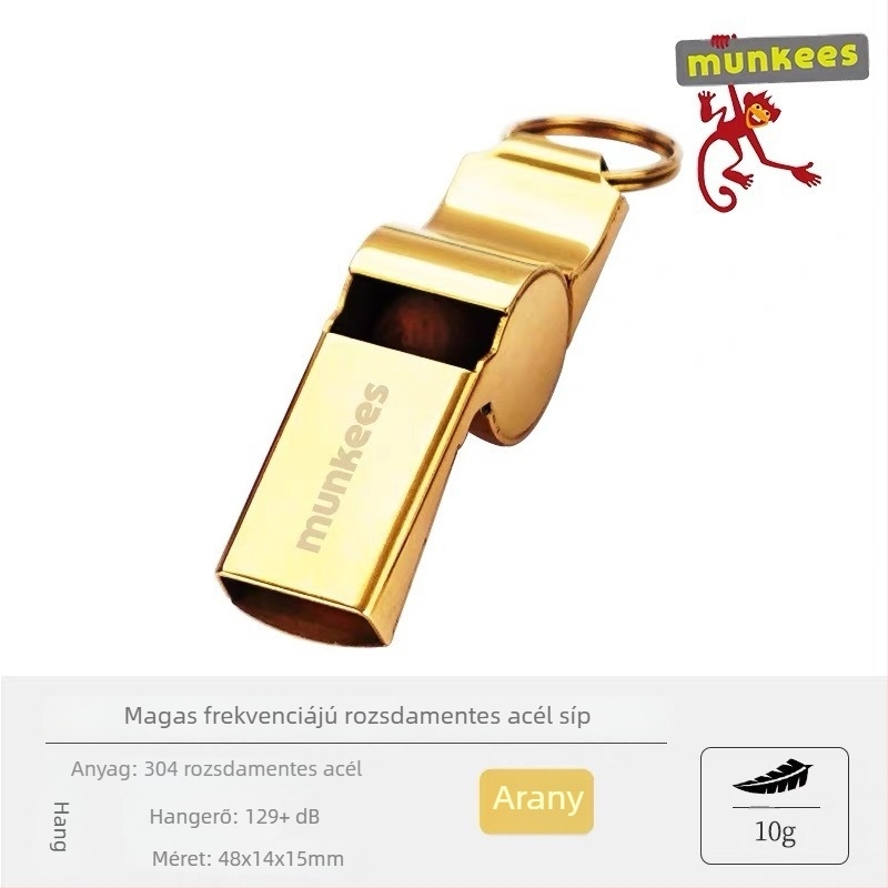 Munkees Tigrisfej Síp — Magas tónusú parancs síp, rozsdamentes acél, 129 dB, gyerekeknek, edzőknek, bíróknak, szabadtéri kempingezéshez