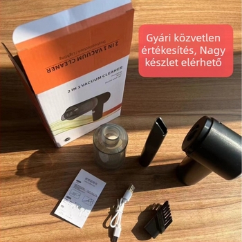 Kézi autó porszívó, USB-töltés, beépített akkumulátor ≤500mAh, 13–120W, beszívás <10kPa, porgyűjtő tartály