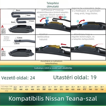 Nissan Teana számára keret nélküli autóablaktörlő penge – csendes, gumi + szénacél, egyoldalú